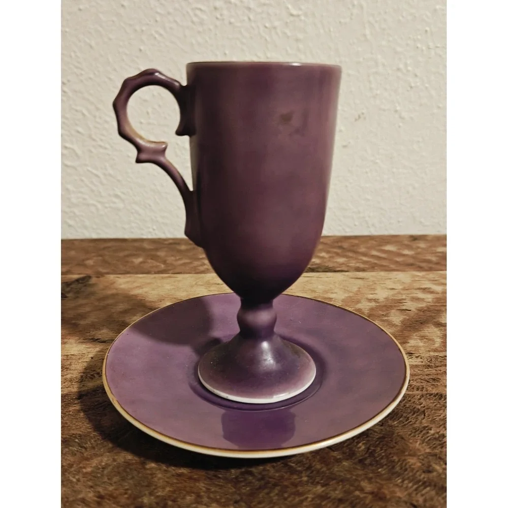 Antique Porcelain Purple Demitasse Cup And‎ Saucer